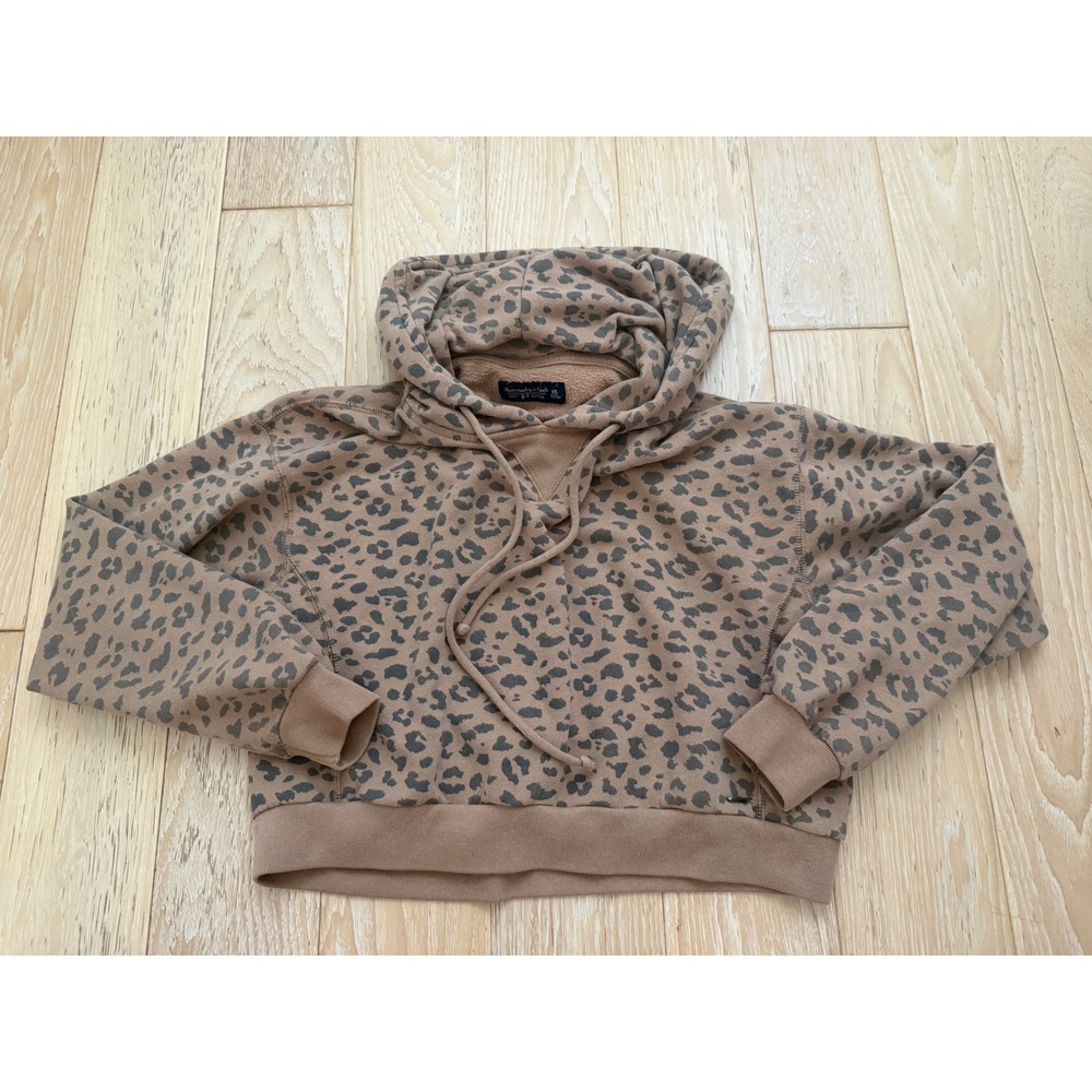 ABERCROMBIE & FITCH Women Leopard Print Cropped Hoodie Size Extra Small Boho